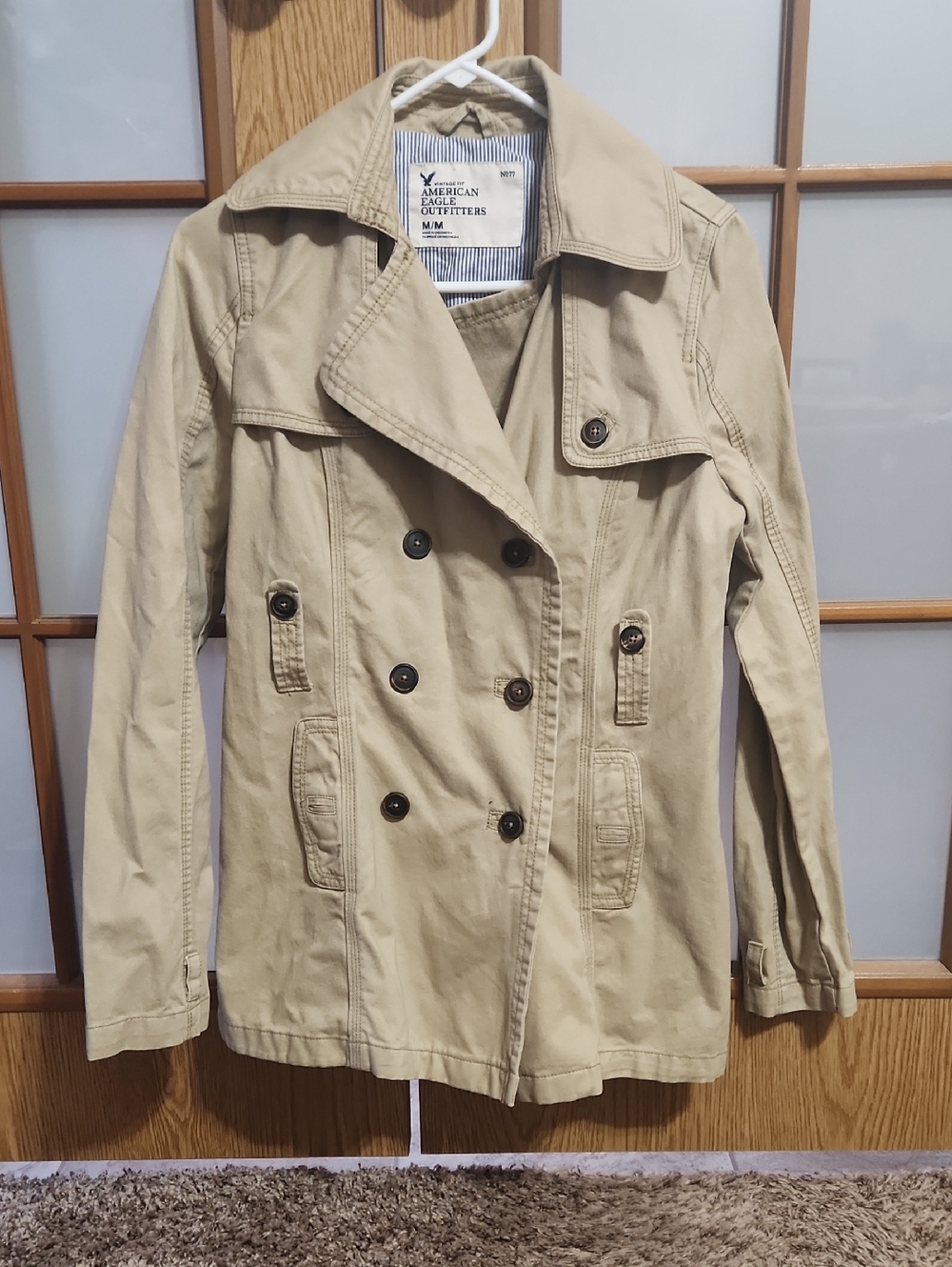 American Eagle Outfitters Khaki Double-Breasted Trench Coat